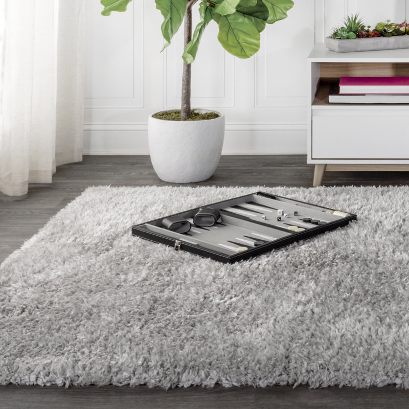 Ebern Designs Nolanville Solid Plush Shag Gray Area Rug Wayfair